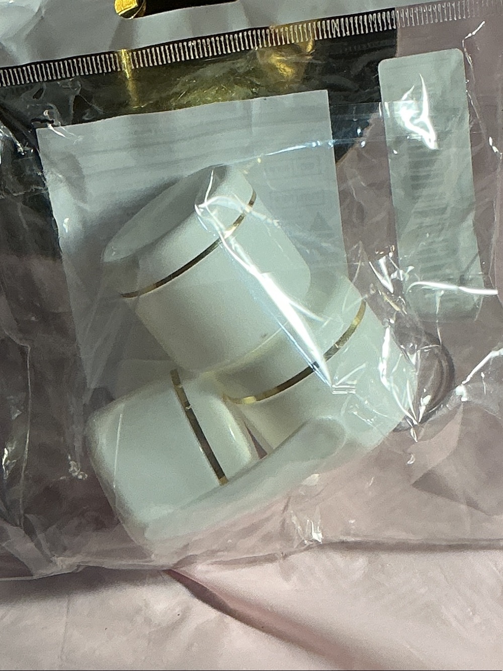 Plastic Face Cream Trio of Containers with Gold Trim